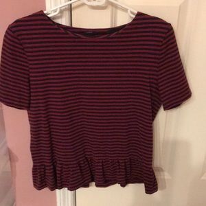 Navy and Maroon J.Crew Striped Ruffle Top S